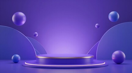 elegant product podium in purple and gold provides a stage for showcasing luxury items