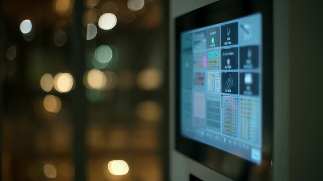 Medium shot capturing a user programming smart lighting system via touchscreen panel focusing on intuitive control with background out of focus.