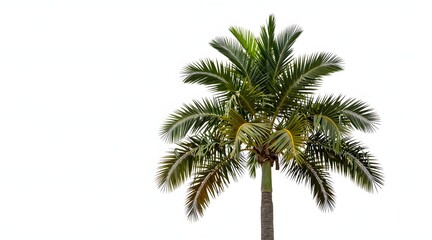 Obraz premium Isolated majestic palm tree with vibrant green fronds stands against a white backdrop