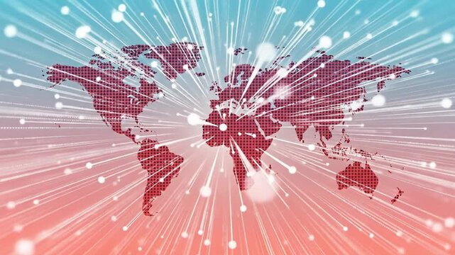 Vibrant global network map with radiant connections worldwide