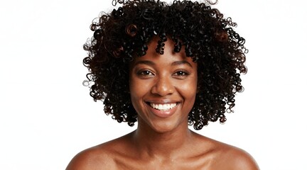 Portrait of a beautiful african american woman with a beaming smile on a white background