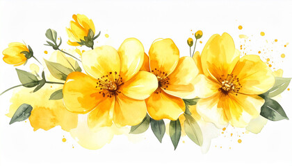 Obraz premium Hand-drawn watercolor illustration of flowers, soft yellow splashes, botanical art style, loose sketchy lines
