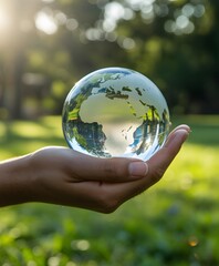 Carbon dioxide emissions concept with CO2 symbol and upward trend arrow inside transparent sphere, environmental impact and climate change illustration for sustainability, green economy and emission r