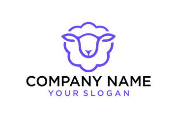Minimalist Purple Sheep Head Line Art Logo Design with Wavy Wool Outline for Branding and Company Identity