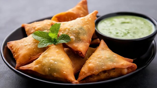  indian snack keema samosa with mint chutney video orbit right