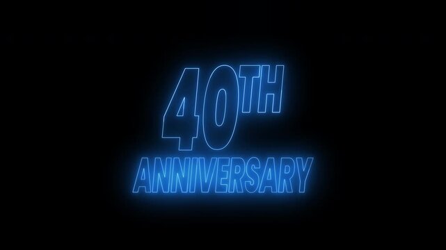 Glowing blue 40th anniversary text animation against black background. 4k animated typography Perfect for celebrating milestone events with an elegant and vibrant touch.