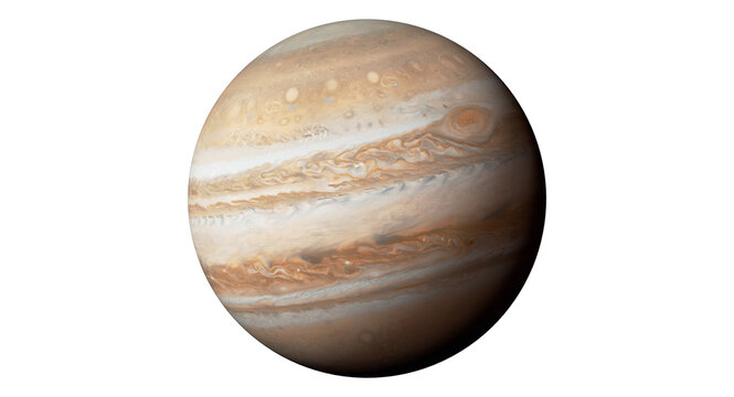 Jupiter planet isolated PNG, gas giant with colorful bands and swirling clouds on transparent background, space exploration and astronomy