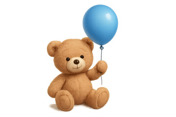 Teddy bear holding a blue balloon celebrating childhood