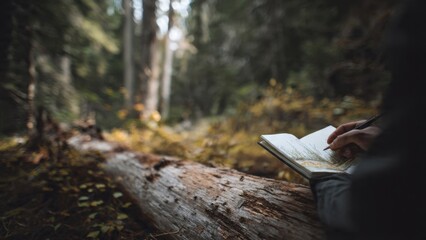 Artist sketching in the forest