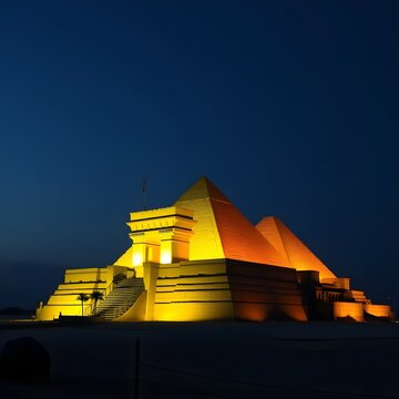 Pir&aacute;mides de Egipto iluminadas por la noche