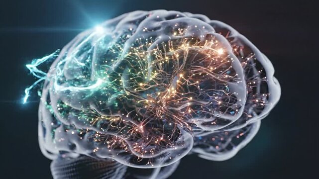 Glowing brain animation with neural network connections