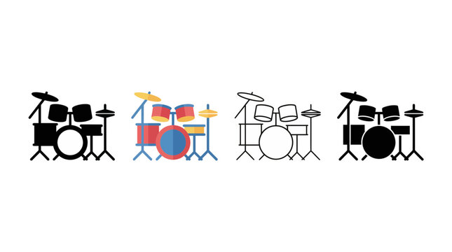 drum kit icon , different style flat icon set. Line, solid and filled outline colorful icon , vector sign and symbol 