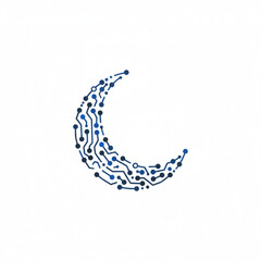 A stylized crescent moon made of circuit board lines and dots on white