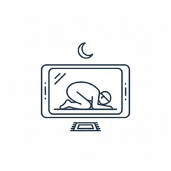 Fototapeta premium A person is praying on a laptop at night with a moon above