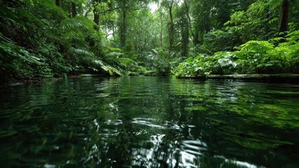 Fototapeta premium Lush Tropical River in Green Rainforest