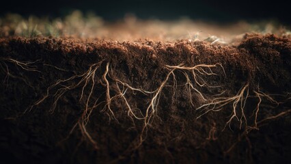 Roots in soil, underground view