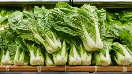 Fresh green Chinese Cabbage or Napa Cabbage vegetables in woven baskets showcasing healthy organic Asian culinary ingredient for nutritious cooking and market display.