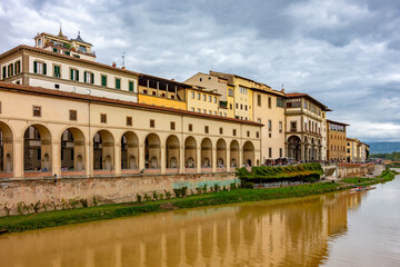 Vasari corridor along Arno river in Florence, Italy