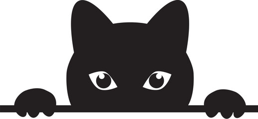 Black Peeking Cat Vector