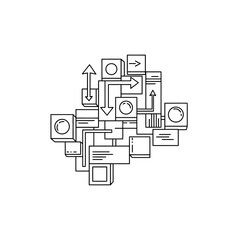Complex flowchart diagram with arrows and boxes.