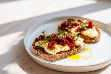 Healthy Rye Toast with Halloumi Cheese and Sun-Dried Tomatoes