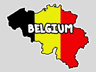 Obraz premium Map with the flag of Belgium, map silhouette, European country. Geographical element, atlas, cartography, world, sticker.