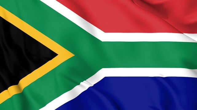 Realistic South Africa Flag Waving, 4K Loop, Africa Rainbow Nation Symbol