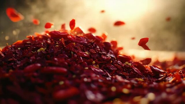 A close-up shot of red saffron threads, used as a spice to enhance the taste of dishes.