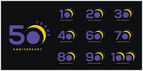 Collection of anniversary logo design. Celebration days special vector icon, 10 to 100 logo symbol graphics