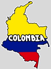 Obraz premium Silhouette of a map of Colombia, flag of Colombia. South American country. Element of cartography, atlas, sticker, geography