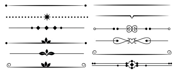 Decorative dividers and separators vector set, ornamental lines and borders collection, vintage design elements on transparent background © gerik_a