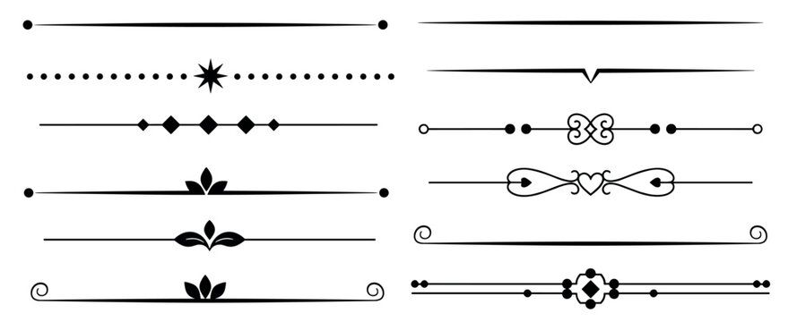 Decorative dividers and separators vector set, ornamental lines and borders collection, vintage design elements on transparent background