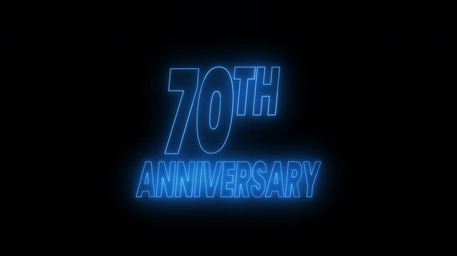 Glowing blue 70th anniversary text animation. 4k animated typography perfect for event invitations, social media posts, celebratory announcements, and milestone promotions.