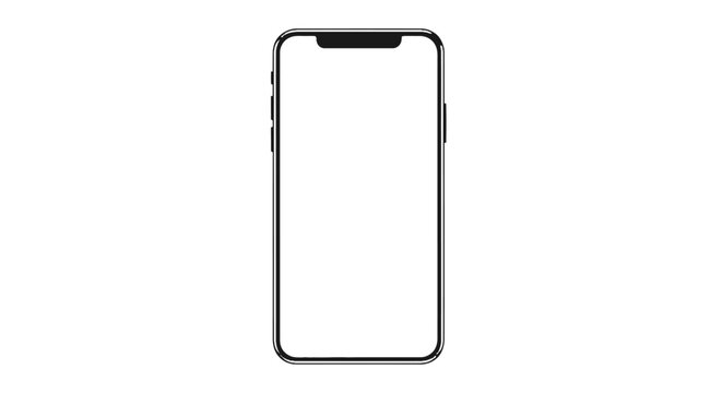 A generic modern smartphone with a blank white screen and a notch, isolated on a white background.