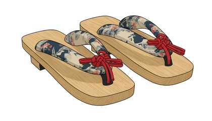 Traditional Japanese Geta wooden sandals white background
