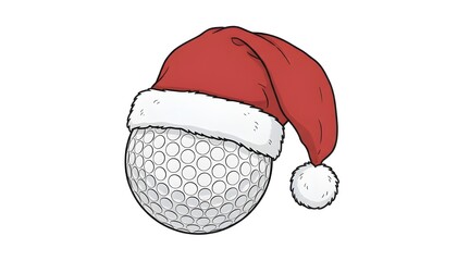 Golf Ball Wearing Santa Hat Christmas Illustration