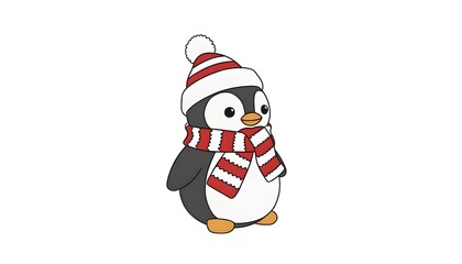 Cute cartoon winter penguin with hat and scarf