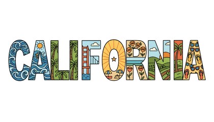 Stylized California travel typography icon banner