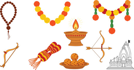 Vibrant Hindu festival decorations and symbols
