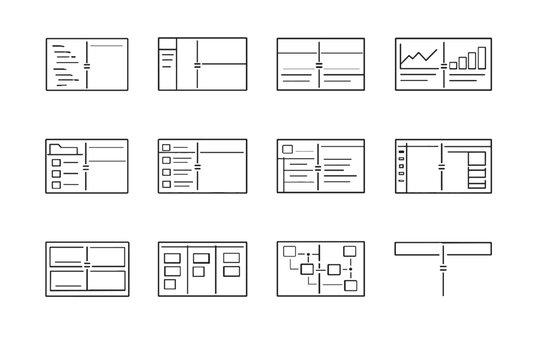 Icons kanban email board panels analytics settings vector panel minimalist icon splitter