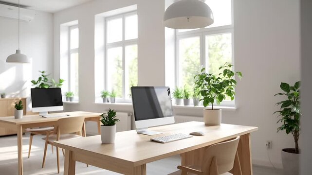 マンツーマンレッスンを想定した北欧ナチュラルなコンピュータ教室。
明るすぎない自然光と木製デスクが、集中しやすい空間を演出。
レトロな温かみと北欧ミニマルデザインが調和した室内。