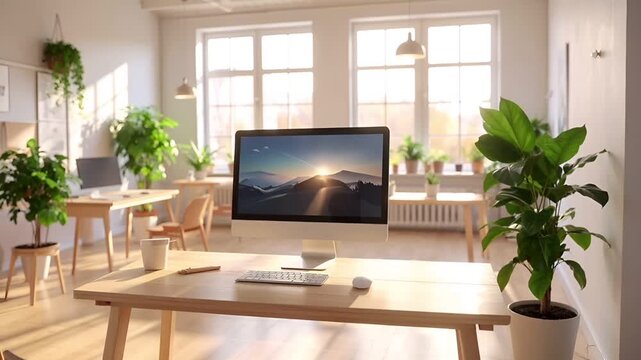 マンツーマンレッスンを想定した北欧ナチュラルなコンピュータ教室。
明るすぎない自然光と木製デスクが、集中しやすい空間を演出。
レトロな温かみと北欧ミニマルデザインが調和した室内。