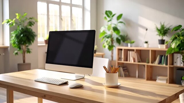 マンツーマンレッスンを想定した北欧ナチュラルなコンピュータ教室。
明るすぎない自然光と木製デスクが、集中しやすい空間を演出。
レトロな温かみと北欧ミニマルデザインが調和した室内。