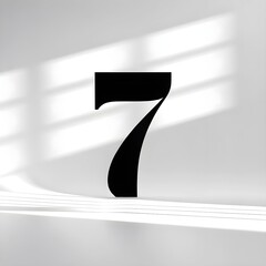 Elegant Black Number Seven with a Subtle Shadow on a Clean White Background