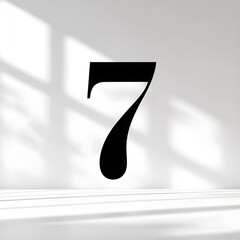 Elegant Black Number Seven with a Subtle Shadow on a Clean White Background