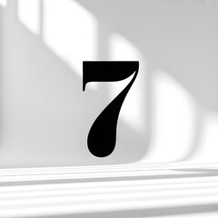 Elegant Black Number Seven with a Subtle Shadow on a Clean White Background