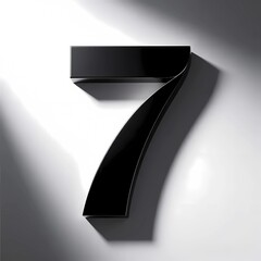 Elegant Black Number Seven with a Subtle Shadow on a Clean White Background