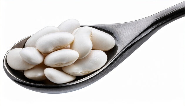 White Beans On A Spoon Isolated On A Clear Background