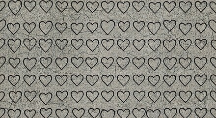 Repeating pattern of outlined hearts on textured grey surface