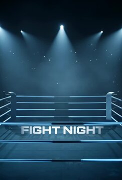 Dramatic Boxing Ring Interior with Intense Lighting and Smoke Effects for Championship Fight Night